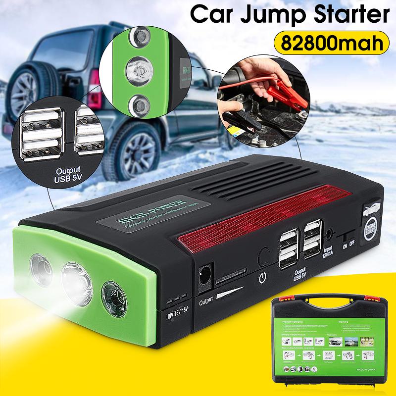 Power Supply 82800mAh 12V Portable LED Car Jump Starter Booster Battery Charger 4 USB Bank Charging Gasoline Device Diesel Vehicle
