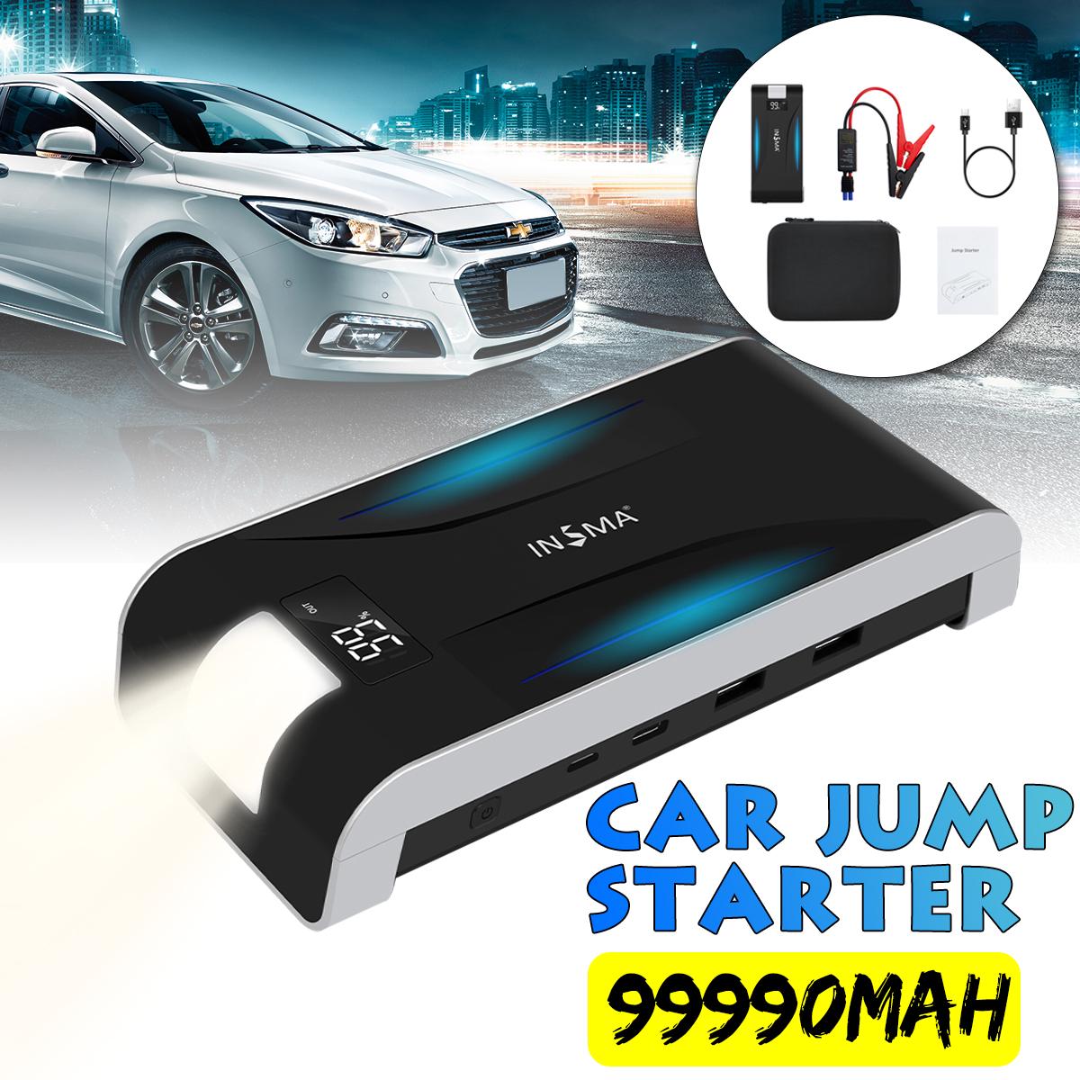 INSMA 99999mAh 4Ports Car Jump Starter Cars Battery Jumper 12V 3.0 Fast Charger USB Type-C Emergency Power Bank SOS LED Flashlig