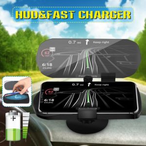 Universal Car 2In1 HUD Speed Warning Head Up Display GPS Navigation Projector Wireless Fast Charger